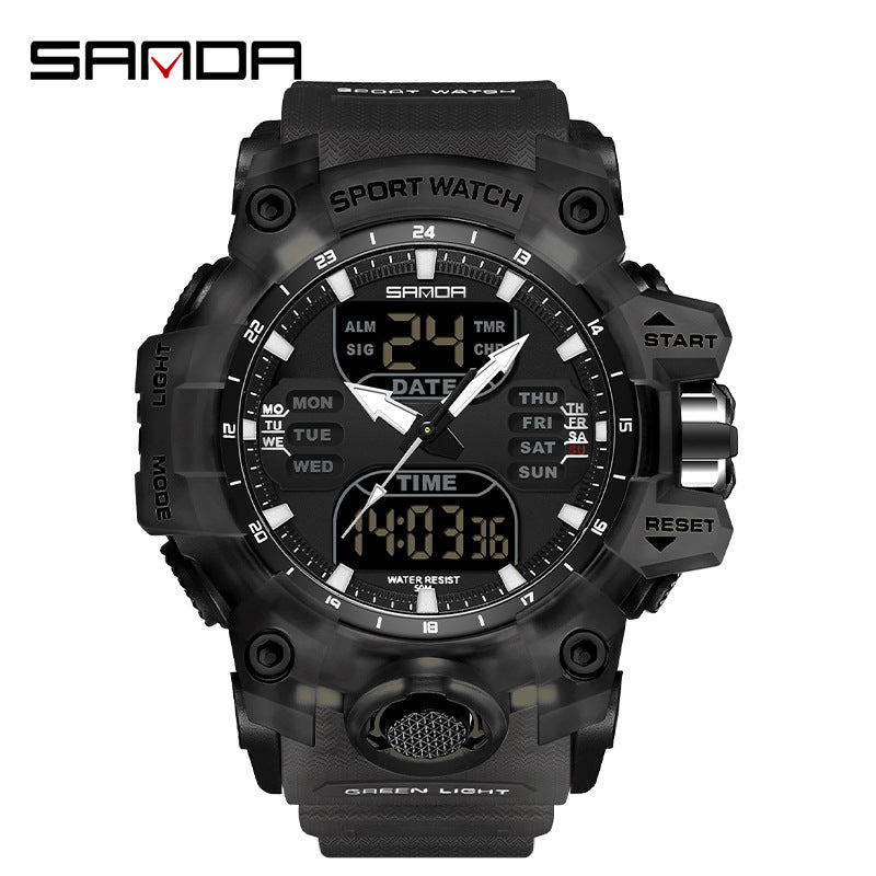 Sanda Hot-Selling Watch Korean Version Student Party Multi-Functional Waterproof Alarm Clock Electronic Watch Cool Dual Display Luminous Sports Watch by PDG ibma