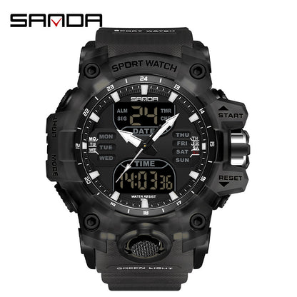 Sanda Hot-Selling Watch Korean Version Student Party Multi-Functional Waterproof Alarm Clock Electronic Watch Cool Dual Display Luminous Sports Watch by PDG ibma