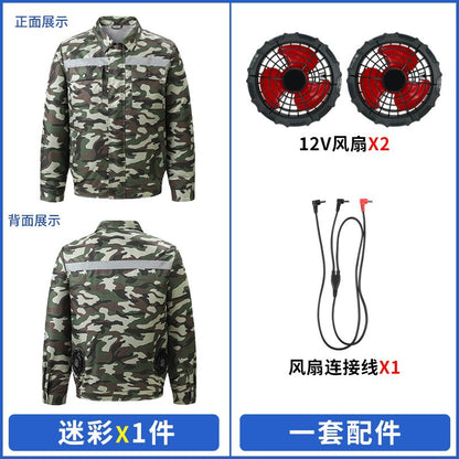 Cross-Border Cooling Air-Conditioning Clothing with Reflective Strips and Fan Cooling Clothing for Men and Women Labor Protection Summer Outdoor Work Clothes
