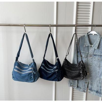Casual Denim Shoulder Bag Japanese Harajuku Style Canvas Bag for Women 2026 New Large Capacity Simple Crossbody Bag