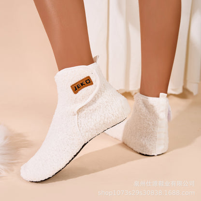 Cross-Border Large Size Shein Winter New Women's Velcro Home Indoor Non-Slip Warm Long Plush Snow Boots
