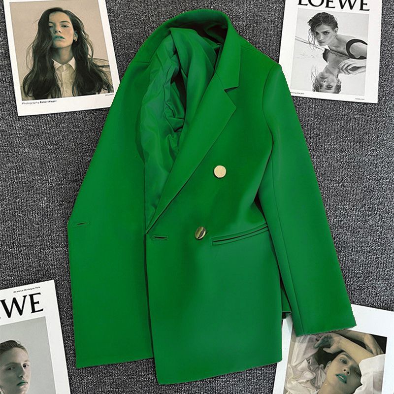Green Metal Buckle Korean Style 2024 Spring and Autumn New Milk White Suit Jacket Women's Casual All-match High-end Suit