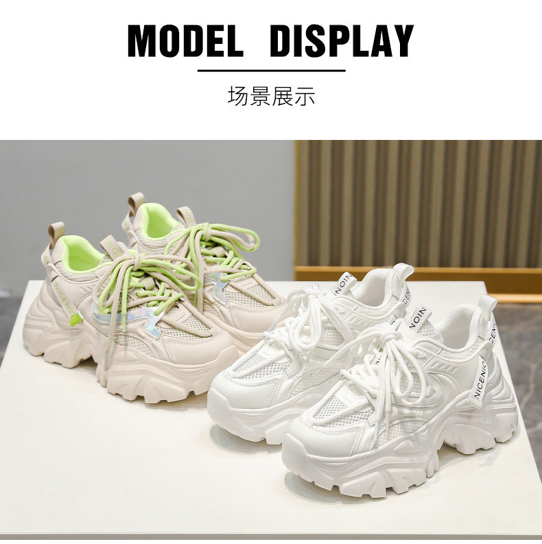 New Spring Shoes, Thick-Soled Women's Shoes, Versatile Height-Increasing Shoes, Non-Slip, Breathable, Lightweight Dad Shoes, Mesh Sneakers for Women