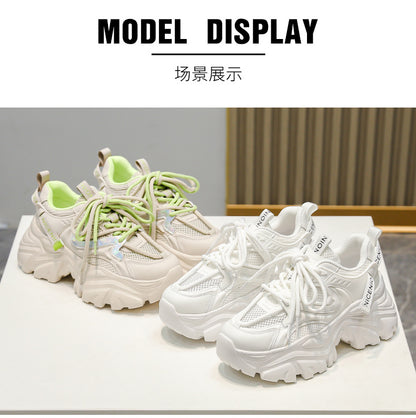 New Spring Shoes, Thick-Soled Women's Shoes, Versatile Height-Increasing Shoes, Non-Slip, Breathable, Lightweight Dad Shoes, Mesh Sneakers for Women