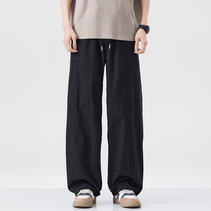 Danpaoni | summer thin casual pants men's American fashion retro loose straight pants elastic waist youth pants
