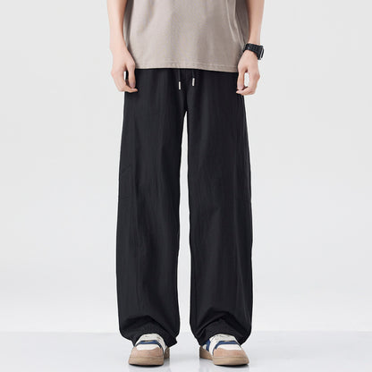 Danpaoni | summer thin casual pants men's American fashion retro loose straight pants elastic waist youth pants