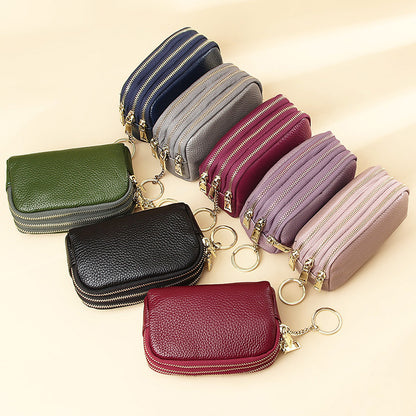 First Layer Cowhide Zipper Small Wallet Korean Style Simple Mini Keychain Coin Storage Bag Genuine Leather Coin Purse for Women