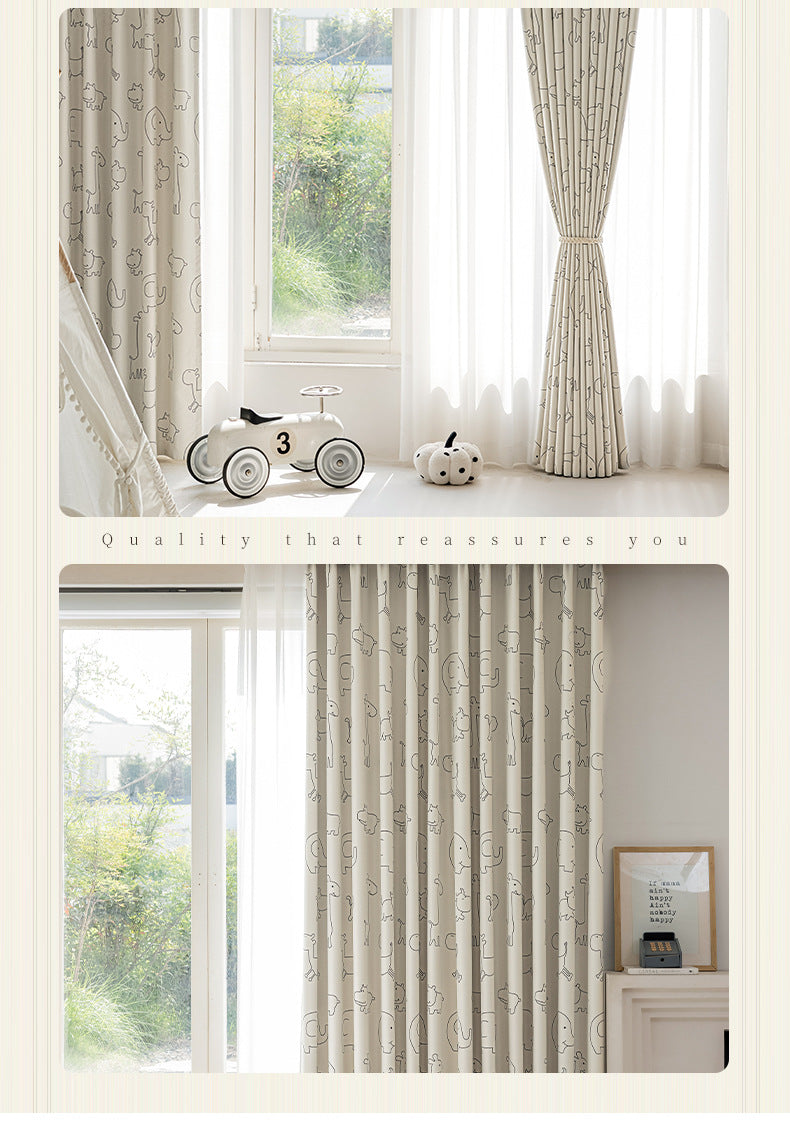Children's Curtains with Digital Printing on Black Gold Base Fabric, Light Luxury Style for Bedroom and Living Room, Thickened New Model, Shaoxing Curtains, Blackout Wholesale