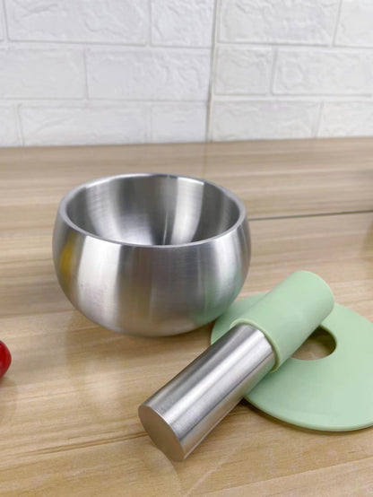 304 stainless steel garlic masher round grinding pot mortar mold stone mortar masher with lid mortar Masher