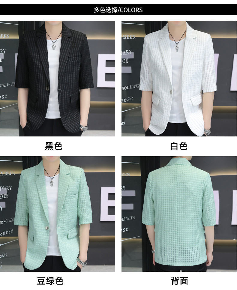 Summer half sleeve thin suit Korean style men's half sleeve fashionable fashionable jacket slim fit trendy summer small suit