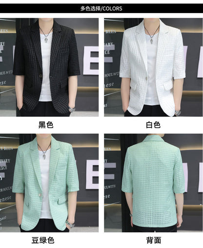 Summer half sleeve thin suit Korean style men's half sleeve fashionable fashionable jacket slim fit trendy summer small suit