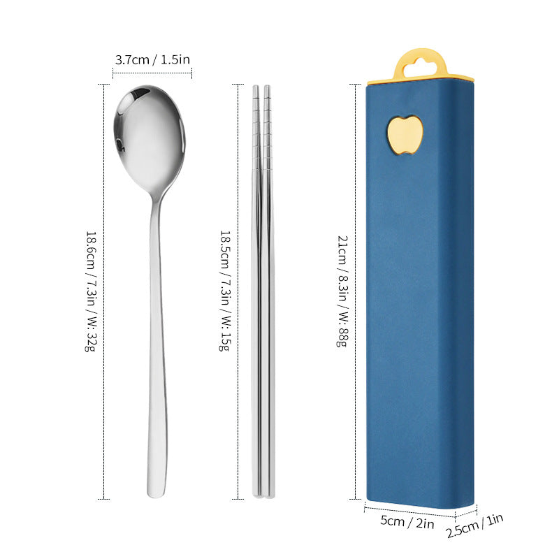 304 Stainless Steel Convenient Tableware Fork, Spoon and Chopsticks Three-Piece Set Outdoor Travel Student Storage Box Tableware Set