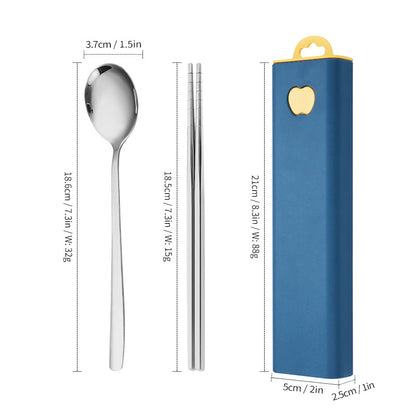 304 Stainless Steel Convenient Tableware Fork, Spoon and Chopsticks Three-Piece Set Outdoor Travel Student Storage Box Tableware Set