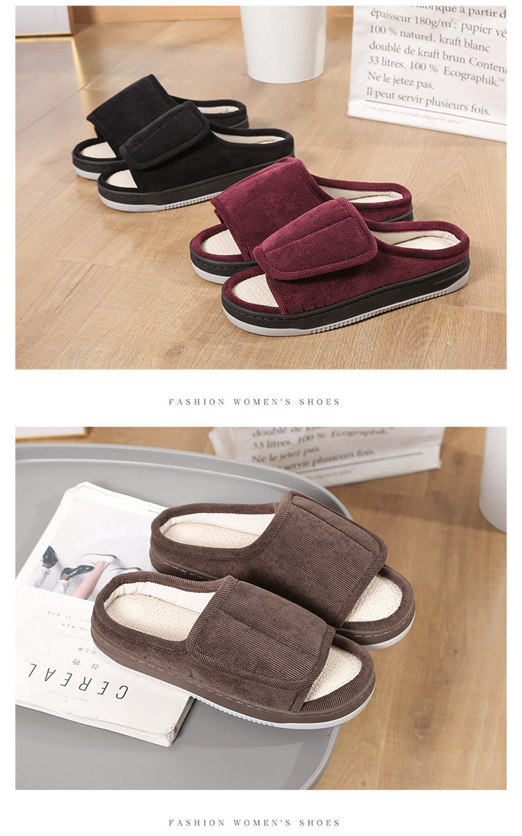 Factory direct wholesale Velcro loose feet wide fat swollen adjust middle-aged men's and women's cloth shoes linen slippers foreign trade
