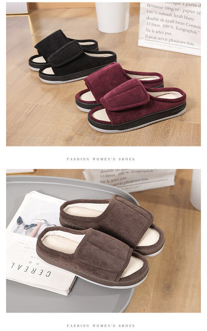 Factory direct wholesale Velcro loose feet wide fat swollen adjust middle-aged men's and women's cloth shoes linen slippers foreign trade