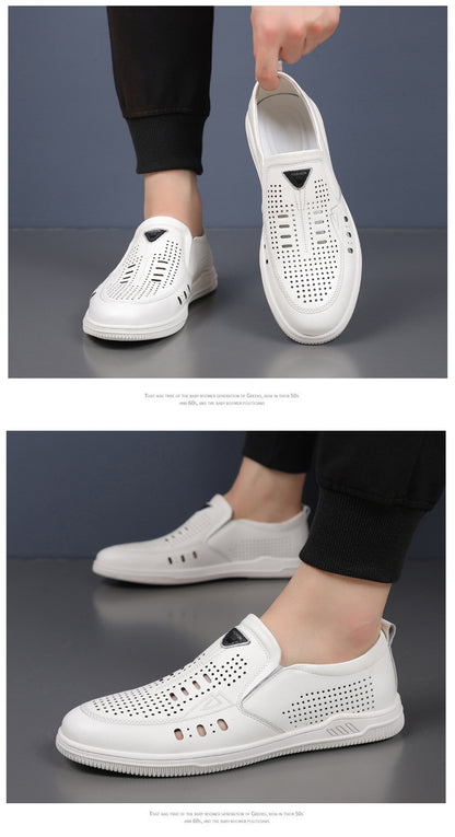 Summer Leather Shoes for Men, Casual Hollow Breathable Clogs, Soft Sole, Soft Mesh Shoes, Foreign Style Men's Shoes, Drop Shipping