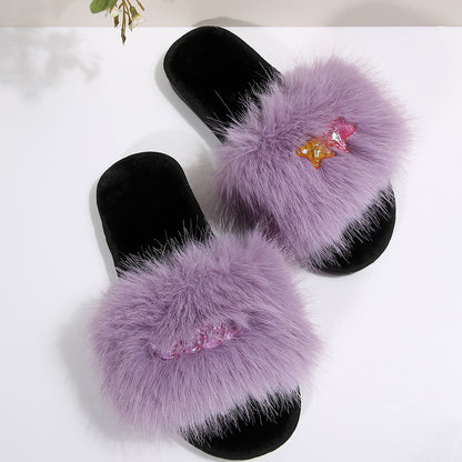 Cross-Border Foreign Trade Amazon Women's Open-Toe Thickened Flip-Flops Comfortable Soft-Soled Slippers Women's Large Size Furry Slippers