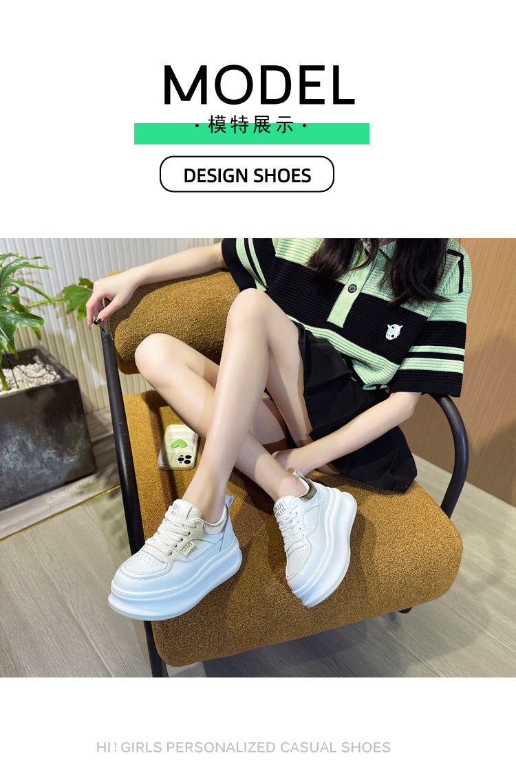 Thick-Soled White Sneakers for Women 2026 Spring and Autumn Hot-Selling Genuine Leather Breathable Sneakers for Women, Super Popular Versatile Casual Platform Shoes