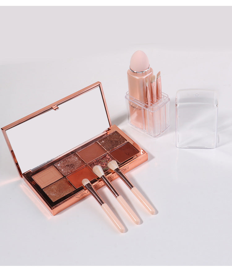 New Eight-In-One Mini Makeup Brush Set Portable Retractable Boxed Eye Shadow Brush Loose Powder Brush Concealer Brush