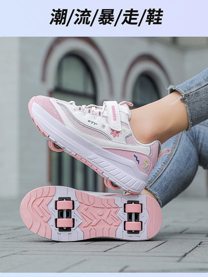 Girls' Heelys Sneakers 2025 Mesh Children's Shoes for Older Kids Roller Skates Girls' Four-Wheel Skates