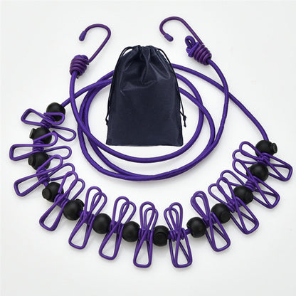 Creative Outdoor Elastic Windproof Clothesline with Positioning Buckle Korean Style Clothesline with Windproof Clip 12 Clips