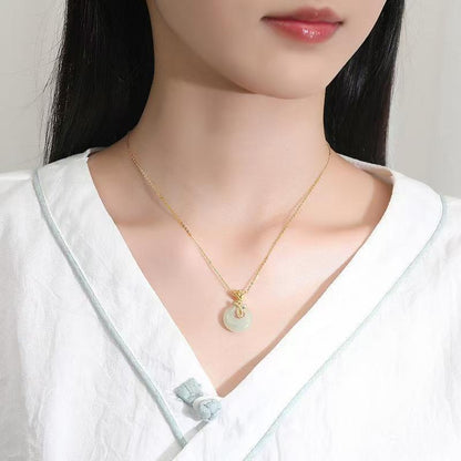 Classic S925 Sterling Silver Necklace for Women, New Chinoiserie Rose and Field Jade Pendant, Simple Accessible Luxury Niche Accessories