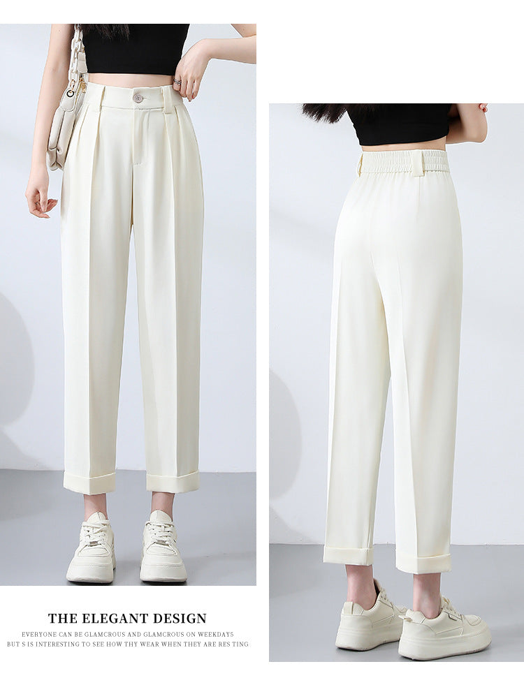 New Style Ice Silk Suit Pants for Petite Women, Cropped Straight-Leg Pants, Summer Thin Cigarette Pants, Free Shipping