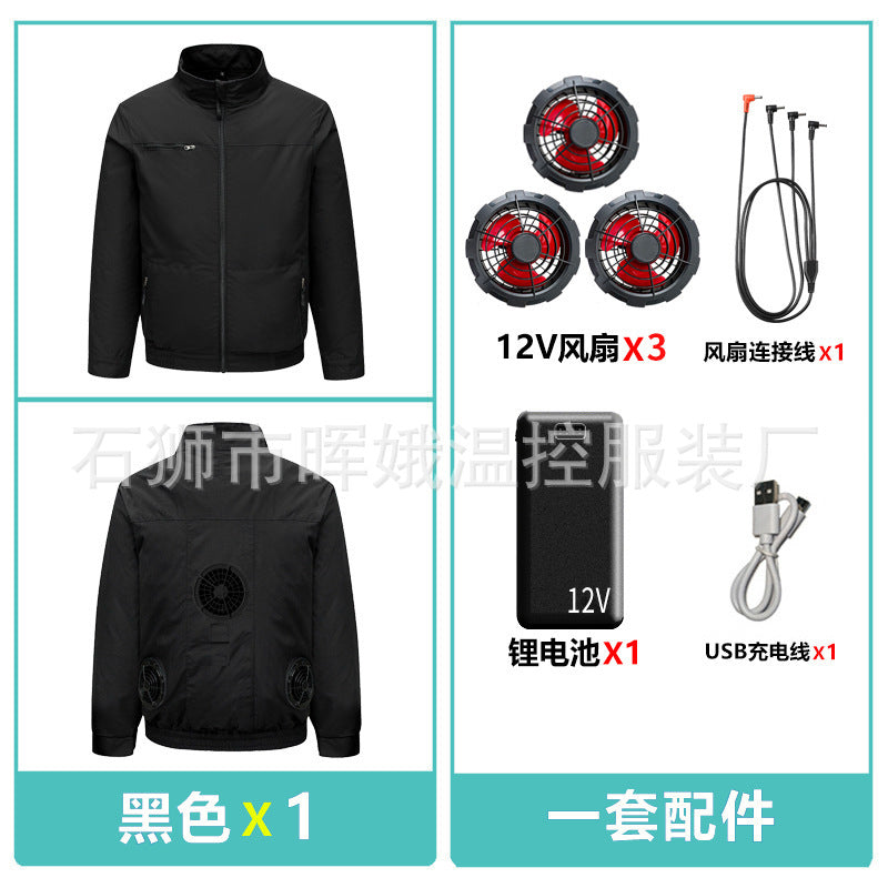 Cross-Border New Smart Air-Conditioned Clothing Porous Fan Stand Collar Workwear Outdoor Work Uniform Labor Protection Duty Fan Clothing