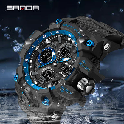 Sanda Hot-Selling Watch Korean Version Student Party Multi-Functional Waterproof Alarm Clock Electronic Watch Cool Dual Display Luminous Sports Watch by PDG ibma