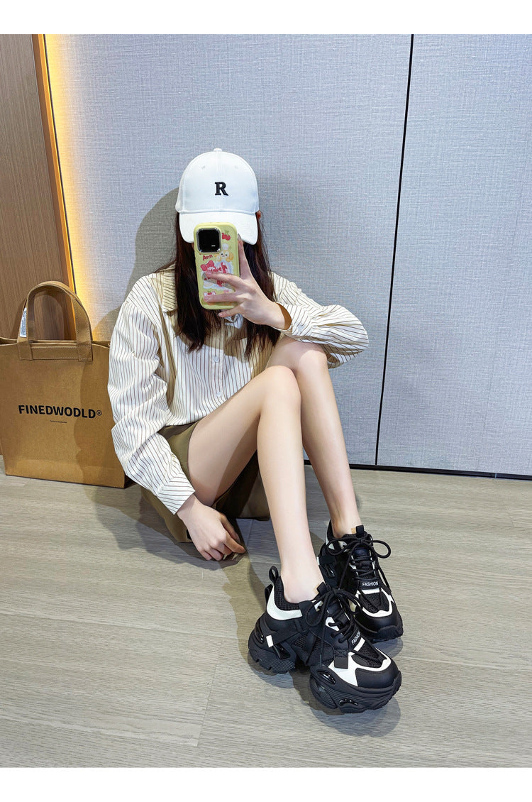 Thick-Soled Dad Shoes for Women 2025 Summer New Versatile Height-Increasing Breathable Mesh Sports Casual Shoes Platform Heel