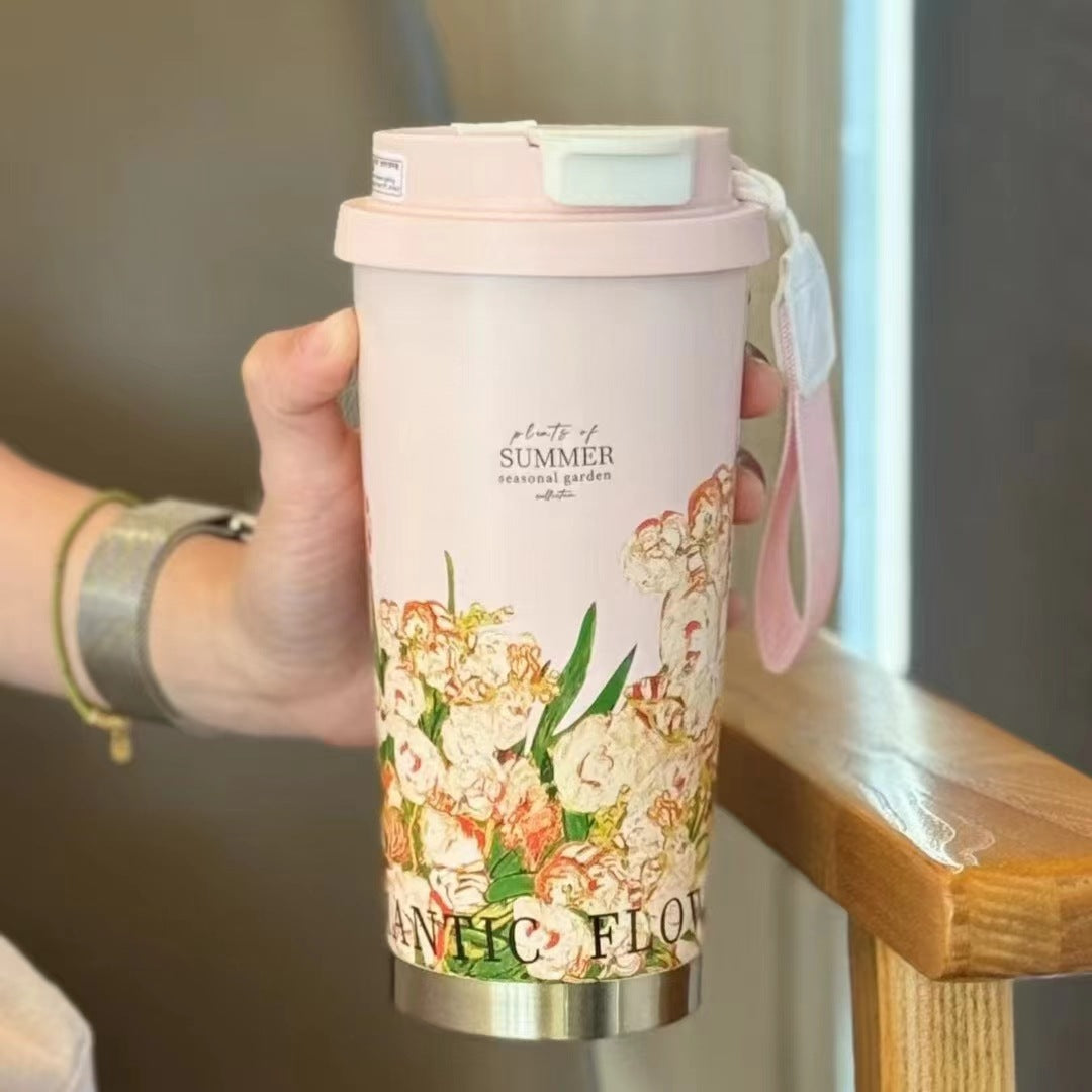 316 stainless steel lily of the valley coffee cup girls high color value double drinking straw cup car gift cup customization