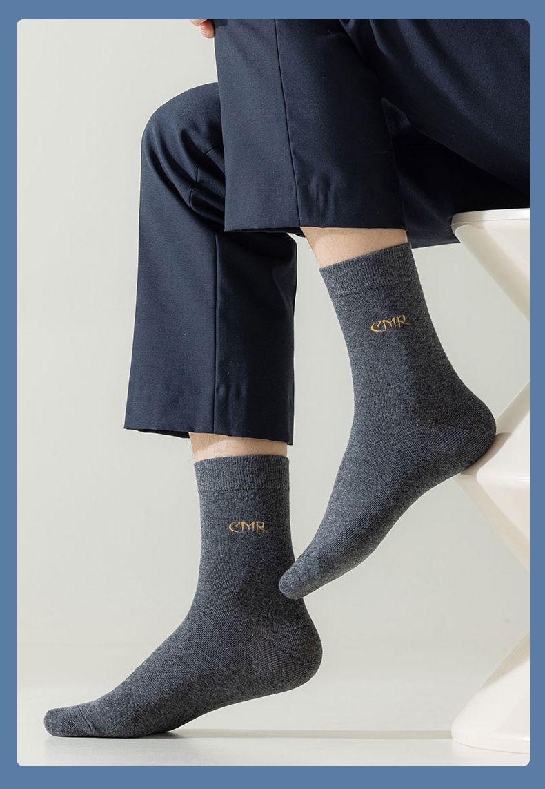 7A Antibacterial Socks Men's Middle Tube Odor-proof 100 Pure Cotton Not Stinky Feet Spring and Autumn Business Sweat-absorbent Black Summer Stockings