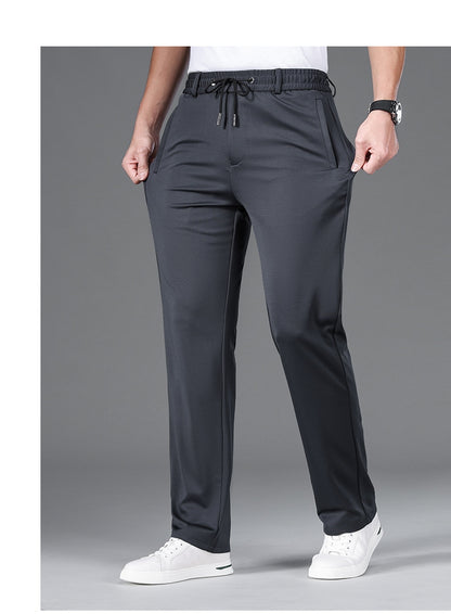 Autumn and Winter fleece-lined Casual Pants Straight Elastic Waist Stretch Pants Men's Thickened Business Men's Pants Elastic Waist Warm Pants