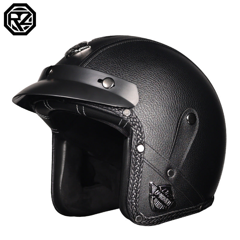 3C Certification Retro Prince Cruise Motorcycle 3/4 Helmet Half Helmet Scoop Helmet Leather Helmet Safety Four Seasons