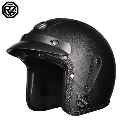 3C Certification Retro Prince Cruise Motorcycle 3/4 Helmet Half Helmet Scoop Helmet Leather Helmet Safety Four Seasons