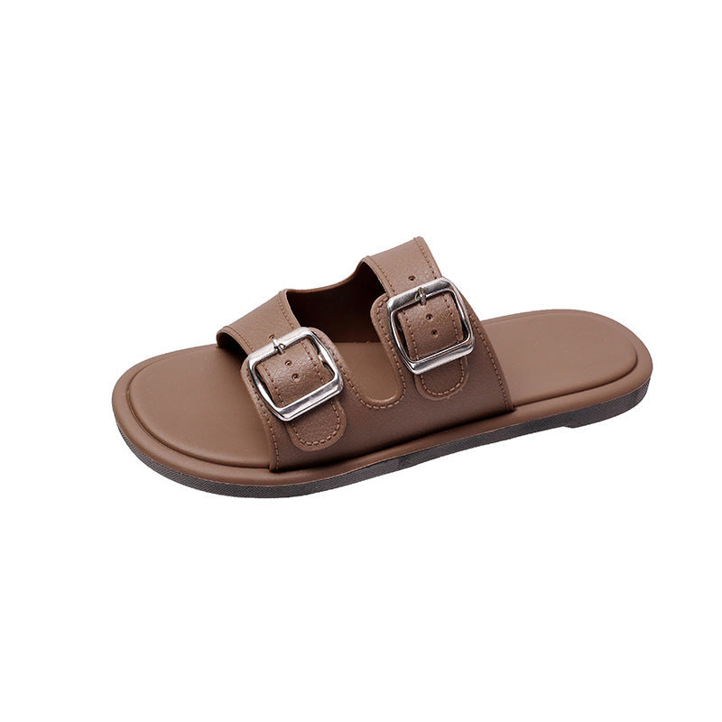 Cross-Border Slippers for Women Summer Flat Slippers Southeast Asia New Double Buckle Foreign Trade Fashion Outer Wear Beach Sandals