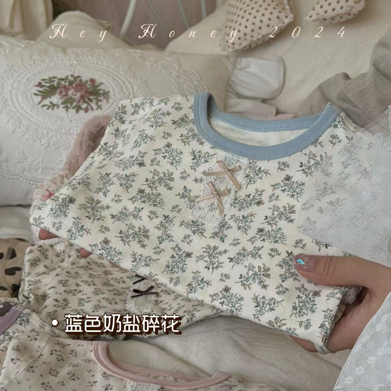 Spot Large and Small Roll Heyhoney24 Lycra Cotton Boys and Girls Autumn Clothes Intimates Printed Home Clothes Pajamas Two-Piece Set