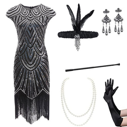 Foreign trade European and American 1920 retro women's sequined dress Gatsby ball tassel dress stage performance clothing suit
