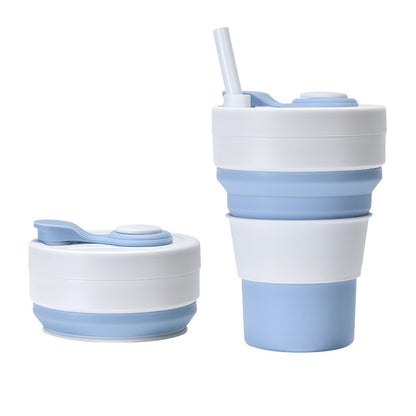 Cross-border folding cup outdoor travel convenient straw folding cup Silicone Collapsible Cup