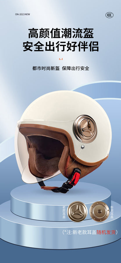 3C Certified Helmet for Women, Electric Vehicle, Men's Motorcycle, All-Season Half Helmet, Winter Warm and Anti-Fog Retro Helmet