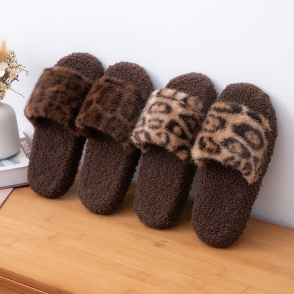 2025 Autumn and Winter Furry Slippers, Leopard Print, Retro Fashion, Home Lazy Soft Sole, Comfortable Home Slippers