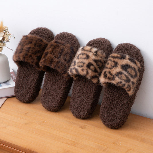 2025 Autumn and Winter Furry Slippers, Leopard Print, Retro Fashion, Home Lazy Soft Sole, Comfortable Home Slippers by PDG ibma
