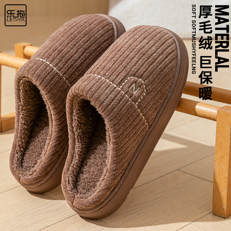 Women's Thick-Soled Winter Non-Slip Couple Indoor Warm Home Slippers with Fur for Men and Women