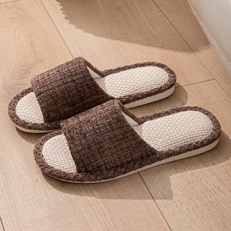 Linen Slippers for Women Spring & Fall Sweat-Absorbent Home Silent Japanese Cotton and Linen Indoor Non-Slip Breathable Slippers for Men All Seasons Wholesale