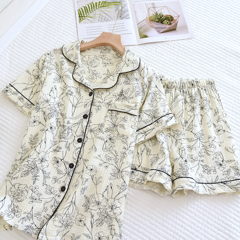 New pajamas women's summer cool pure cotton crepe vest suit outdoor home wear summer wholesale