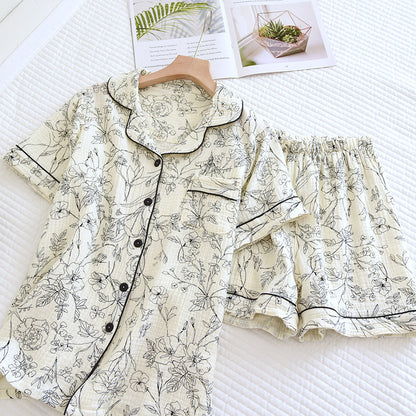New pajamas women's summer cool pure cotton crepe vest suit outdoor home wear summer wholesale