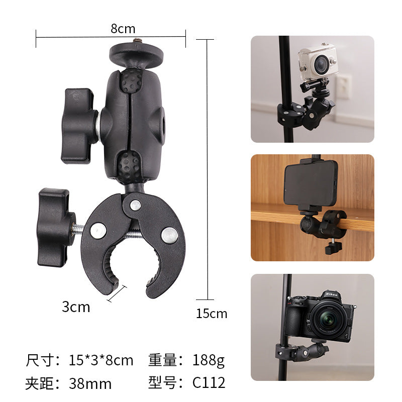 Action Camera Handlebar Bracket, Cycling Navigation Double-Head Clamp Bracket, Universal Ball Head Motorcycle Mobile Phone Holder