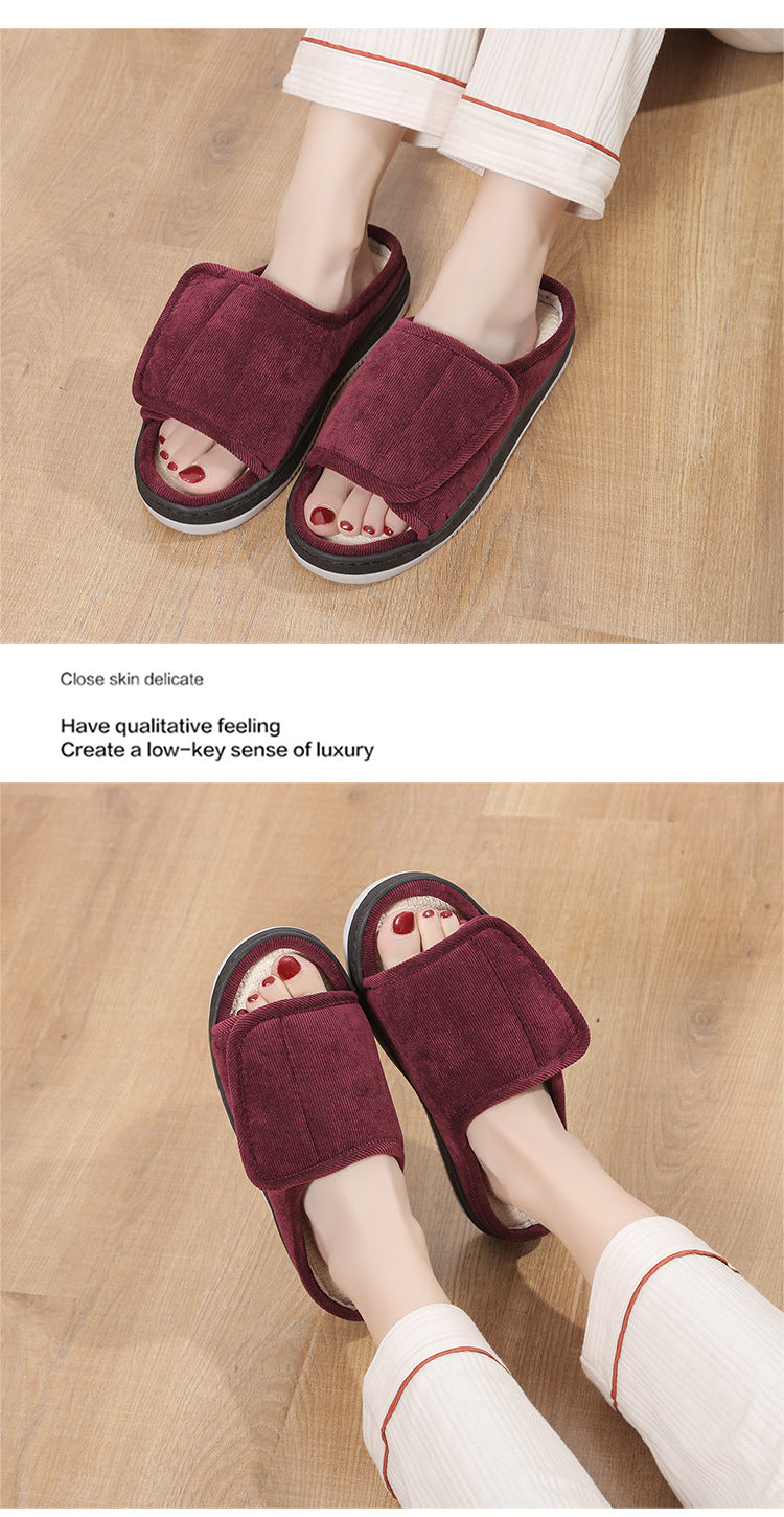 Factory direct wholesale Velcro loose feet wide fat swollen adjust middle-aged men's and women's cloth shoes linen slippers foreign trade