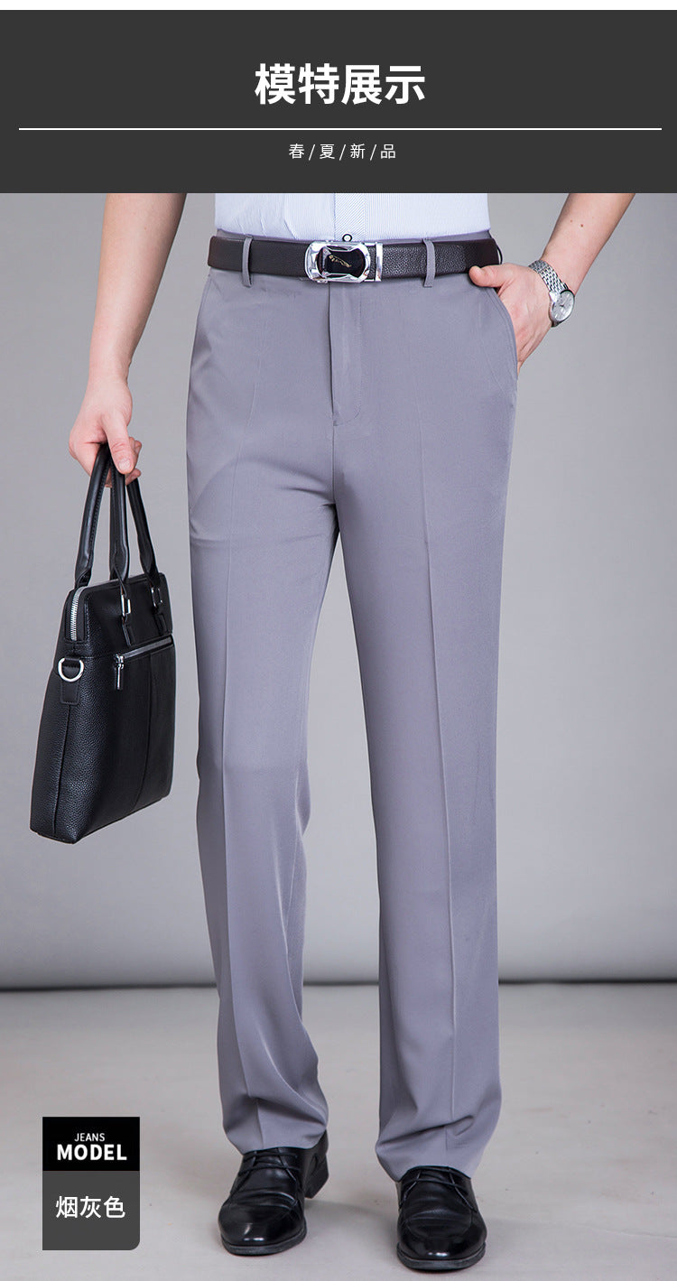 2025 New Summer Thin Mulberry Silk Middle-Aged Business Casual Straight Loose Wrinkle-Free Men's Pants