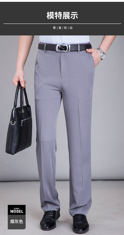 2025 New Summer Thin Mulberry Silk Middle-Aged Business Casual Straight Loose Wrinkle-Free Men's Pants